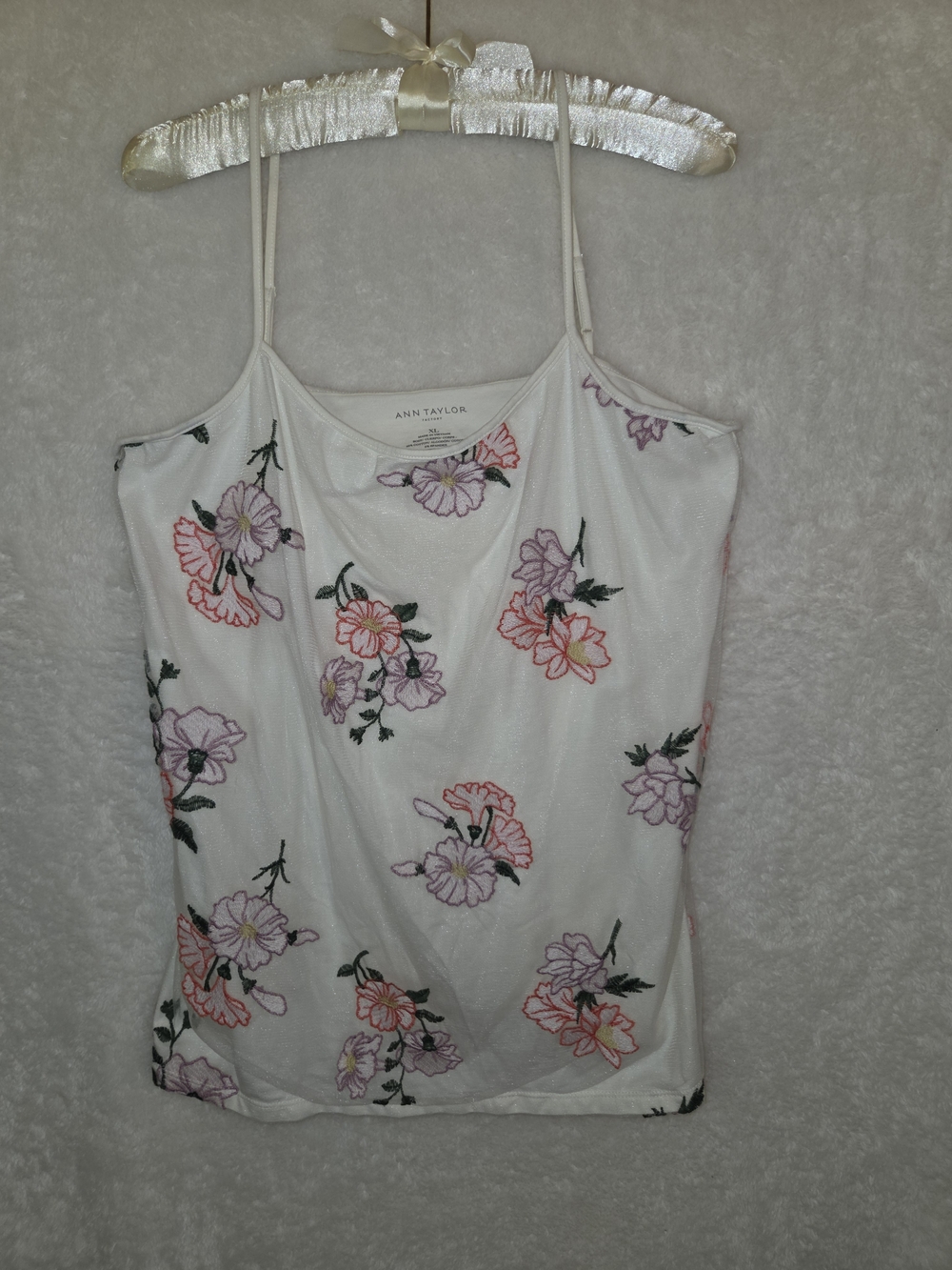 Ann Taylor Pastel Floral Embroidered Coquette Cottagecore Cami Tank Top Sz XL
